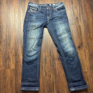 Miss Me Capri Jeans Distressed Medium Wash Rhinestones Paisley Women’s Size 28